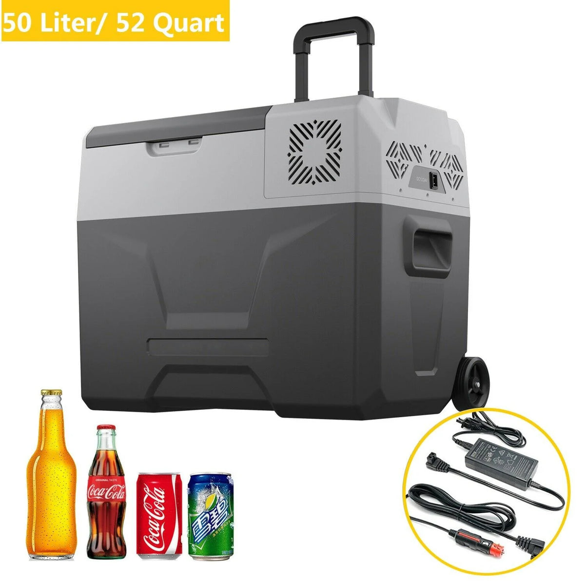 50L Portable Car Refrigerator 52 Quart Compact RV Fridge Mini Electric Freezer 12/24V DC & 110-240V AC Vehicle Truck Boat Cooler D502496