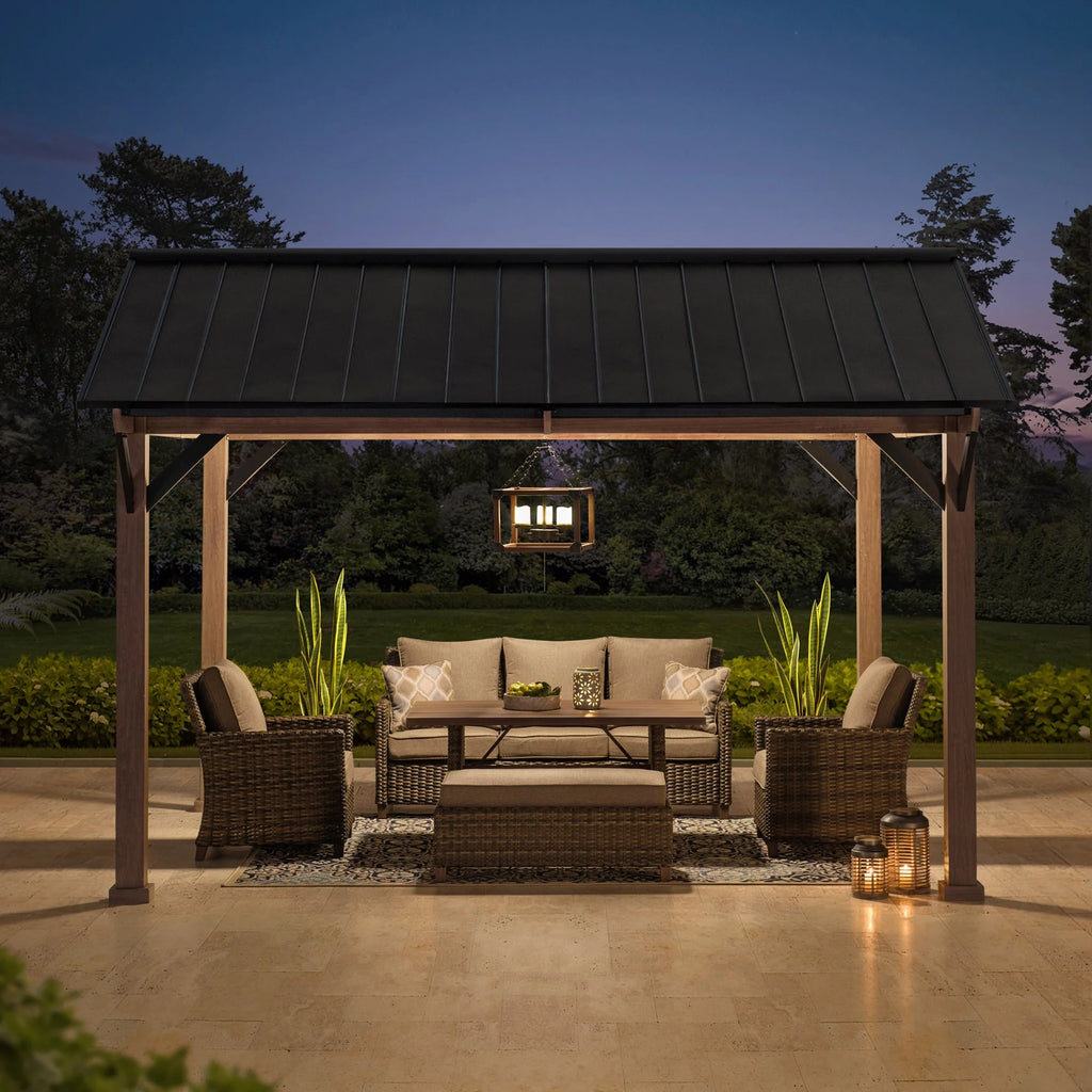 Black Galvanized Steel Hardtop Gazebo 13 x 13 ft. H8500