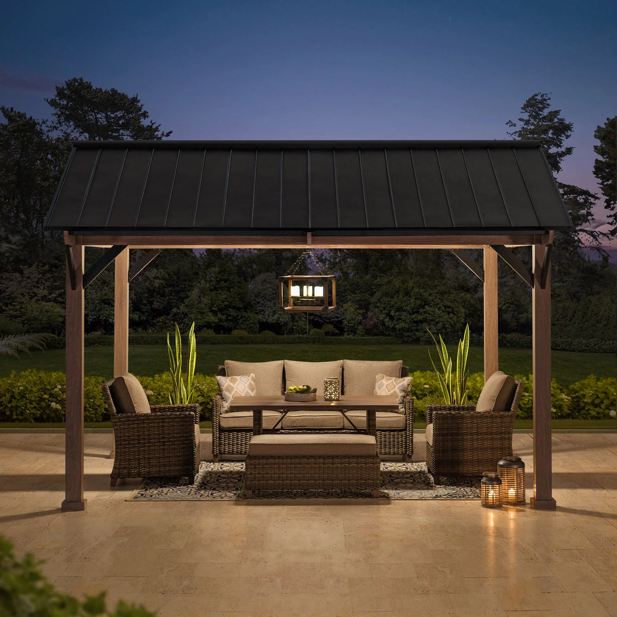 Black Galvanized Steel Hardtop Gazebo 13 x 13 ft. H8500
