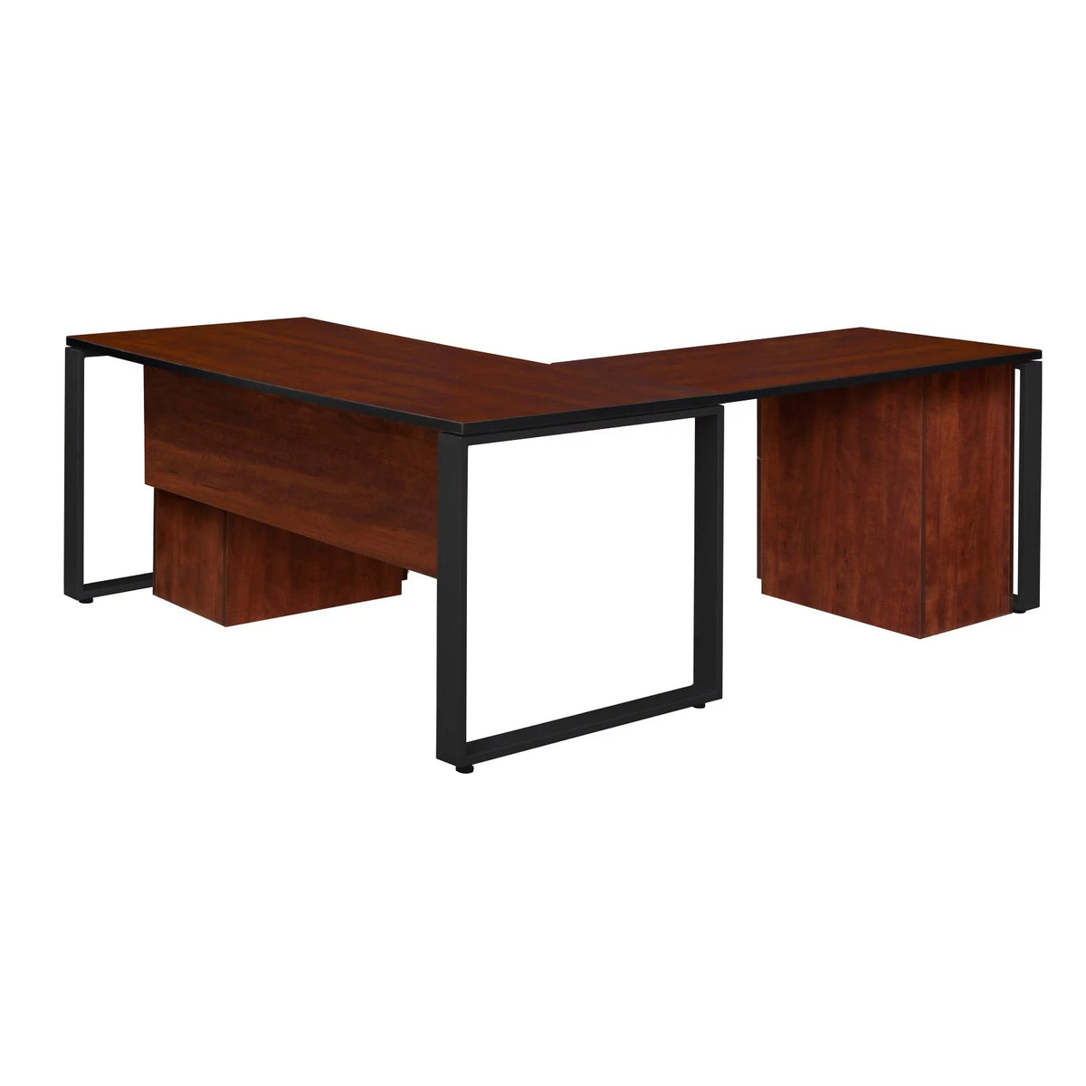 66 x 30 in. Double Laminate Pedestal L-Desk with Return, Cherry & Black I1390