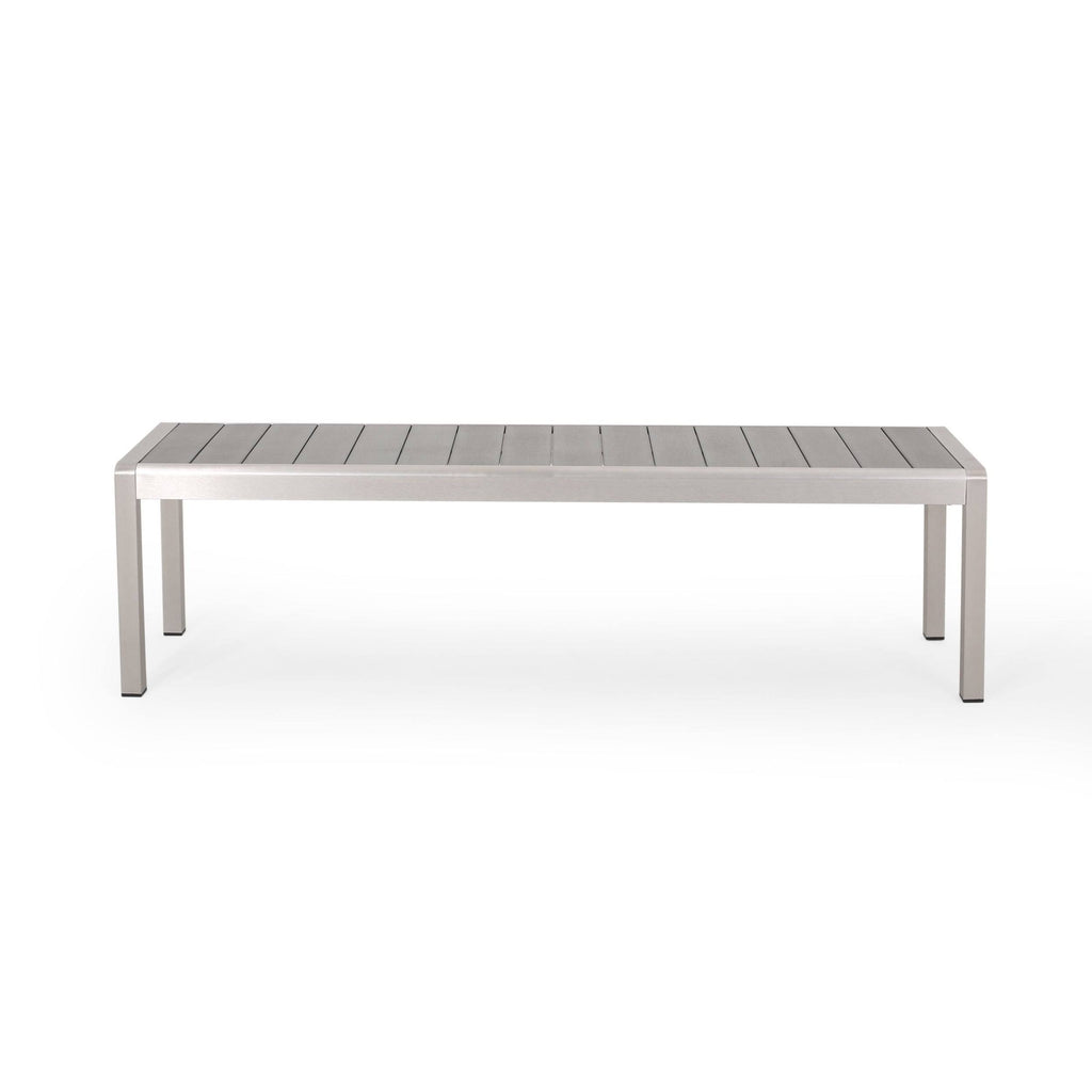Gray Aluminum Dining Bench with Faux Wood Seat Q991