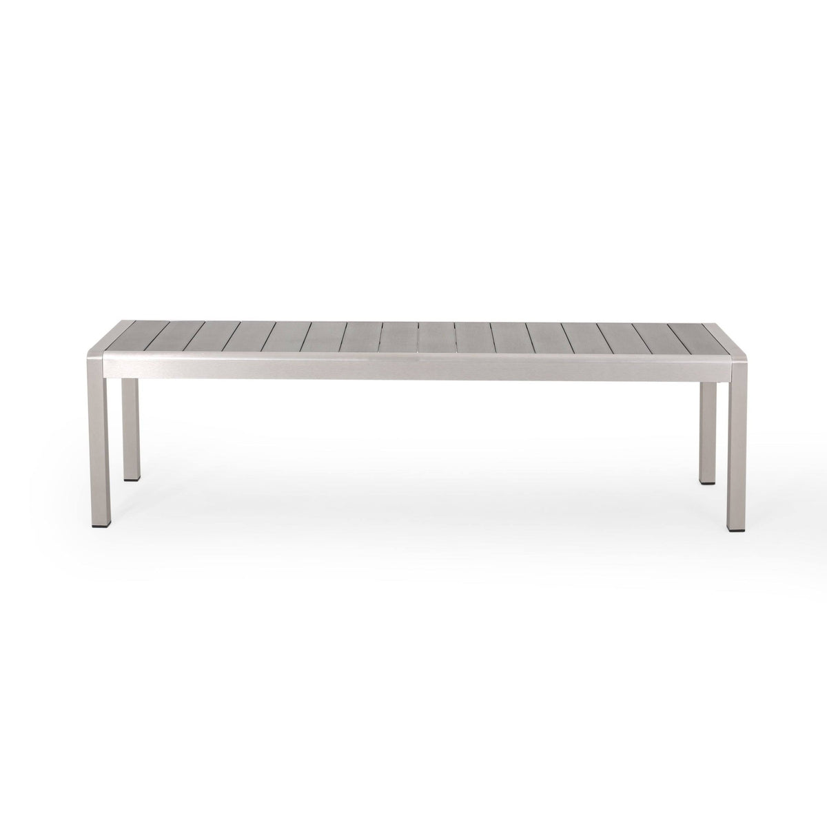 Gray Aluminum Dining Bench with Faux Wood Seat Q991