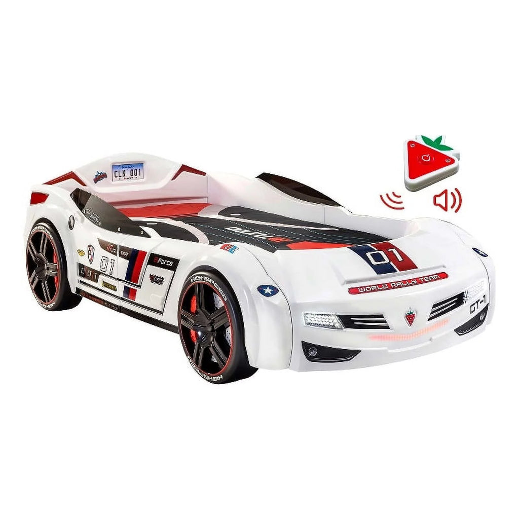 White Wood Twin Race Car Bed A436234