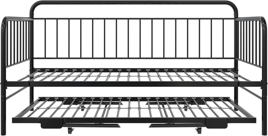 Black Metal Twin Daybed with Pop Up Trundle Bed B2797