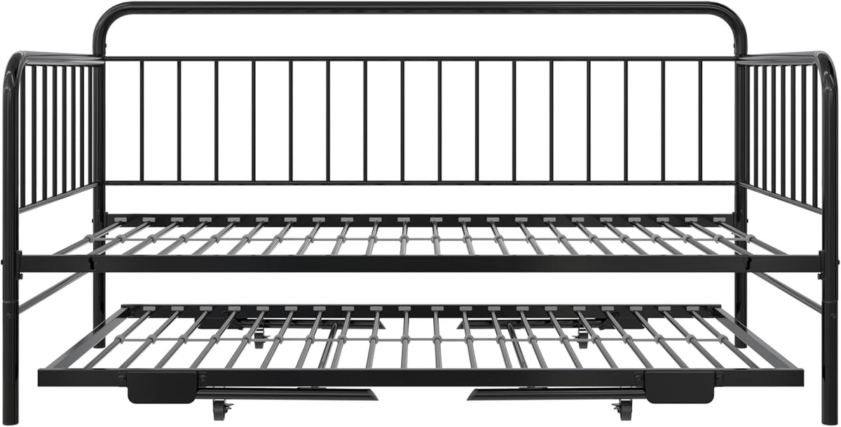 Black Metal Twin Daybed with Pop Up Trundle Bed B2797