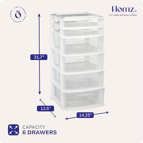 White 6-Tier Clear Plastic Storage Drawer Tower S451264