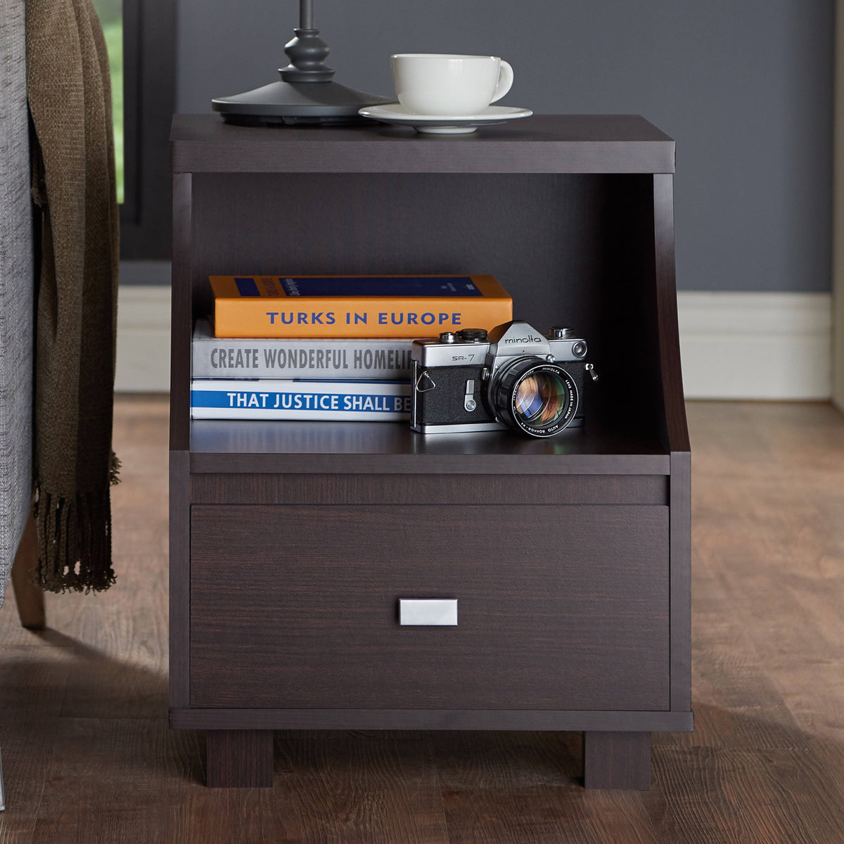 Modern Walnut 1-Drawer Storage End Table N85110