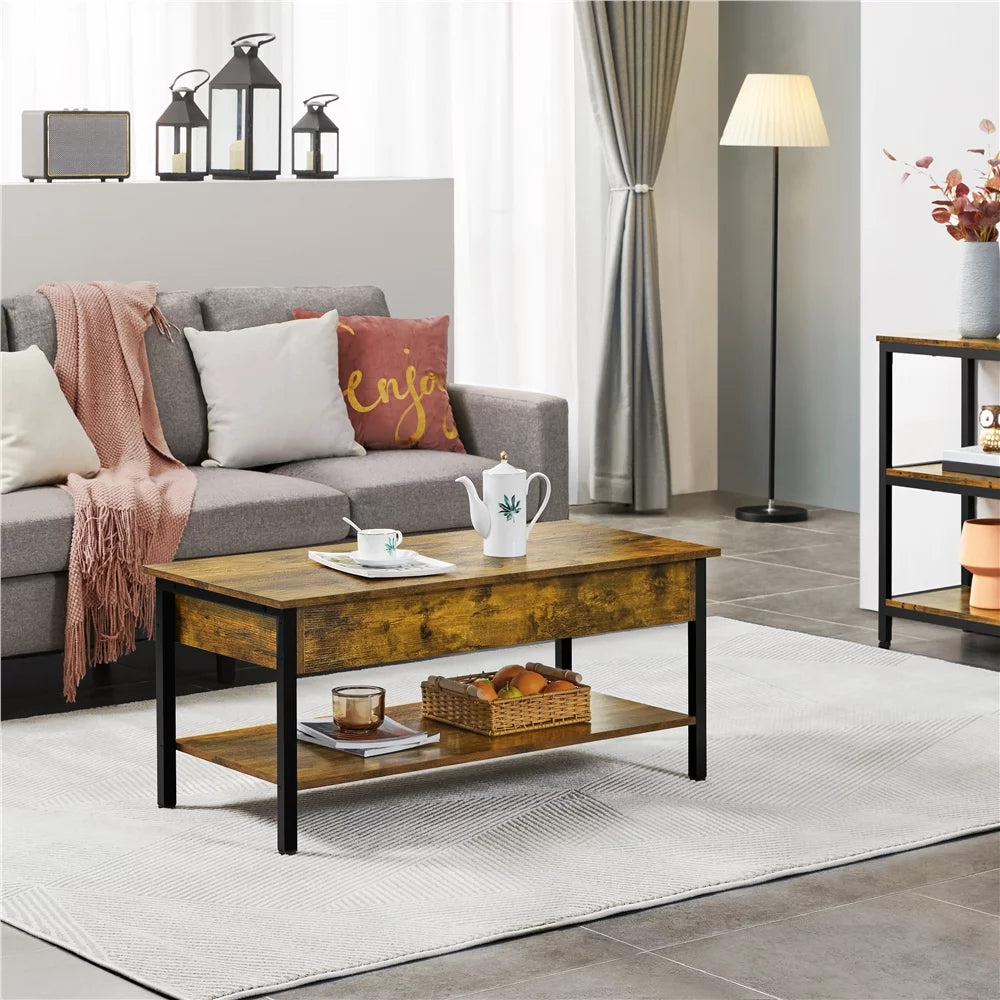 Rustic Brown Wood Lift Top Coffee Table with Hidden Compartment Q335842