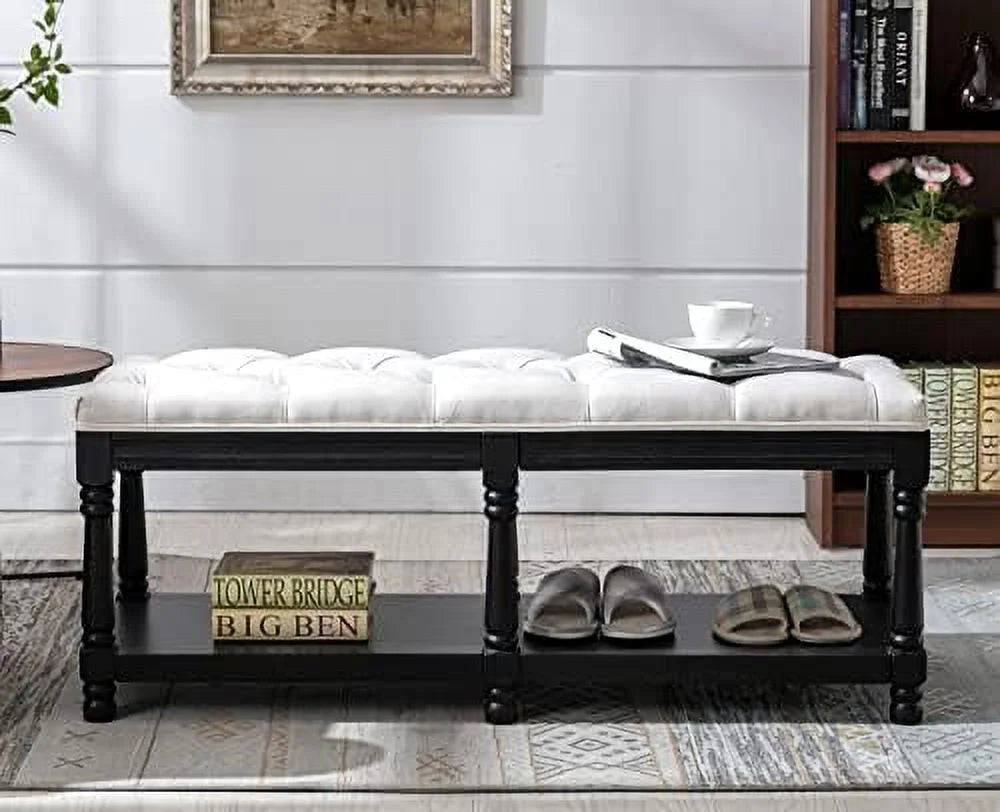 Beige Fabric Upholstered Bench with Ring Pull Q7447