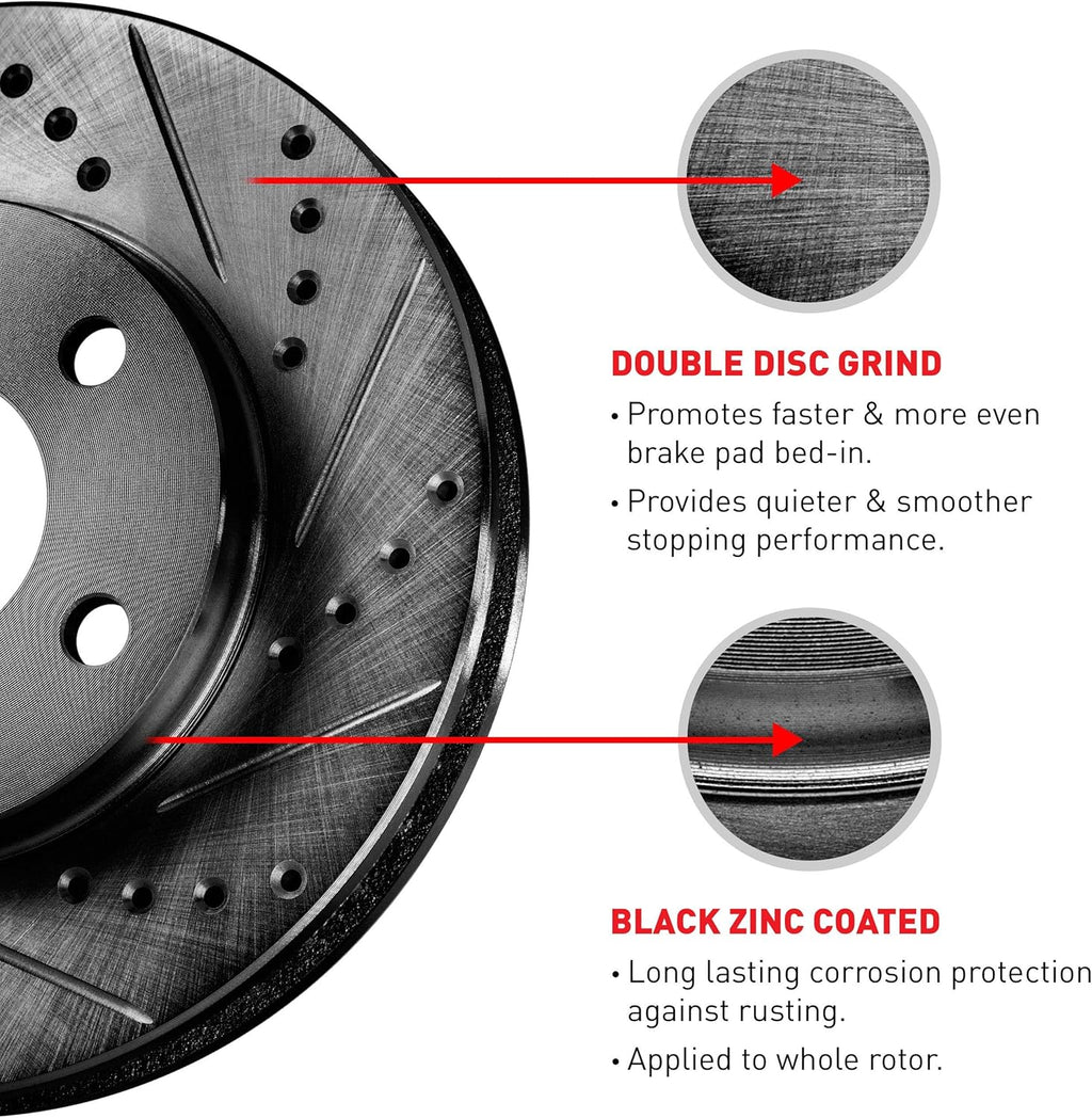 Black Drilled and Slotted Brake Rotors with Semi-Metallic Brake Pads K3777