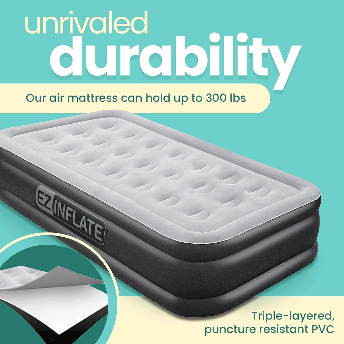 Twin Size Double-High Inflatable Air Mattress with Built in Pump N8800