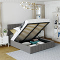 Twin Wood Platform Bed with Fabric Upholstery in Gray T799686
