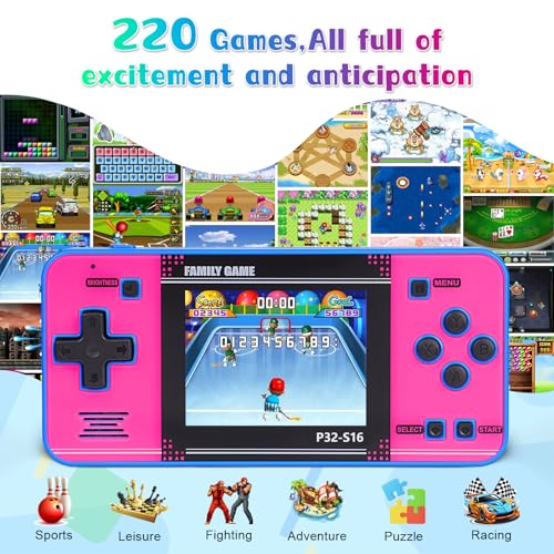 Pink Blue Handheld Game with 220 Built-in Video Games P49333