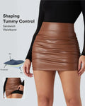 High Waisted Tummy Control Ruched Fleece Mini Skirt B51368
