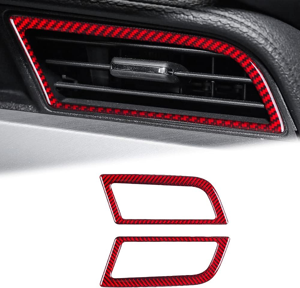 Carbon Fiber Side Air Conditioner Outlet Trim Cover for Ford Mustang 2015-2021 (2PCS Red) L527