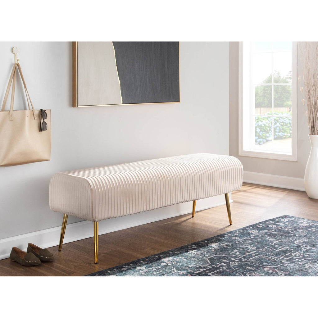 Silver Velvet and Gold Steel Pleated Bench E804763