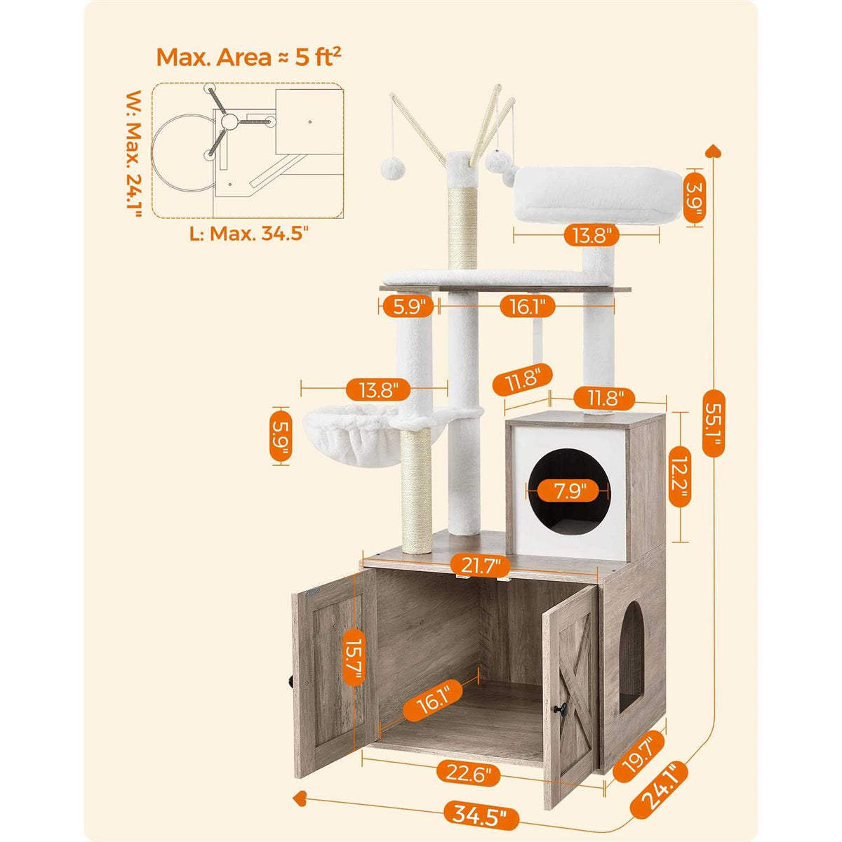 Cat Tree with Litter Box Enclosure 2-in-1 D944188