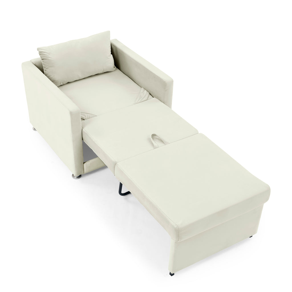 Beige Velvet Convertible Chair Bed B491