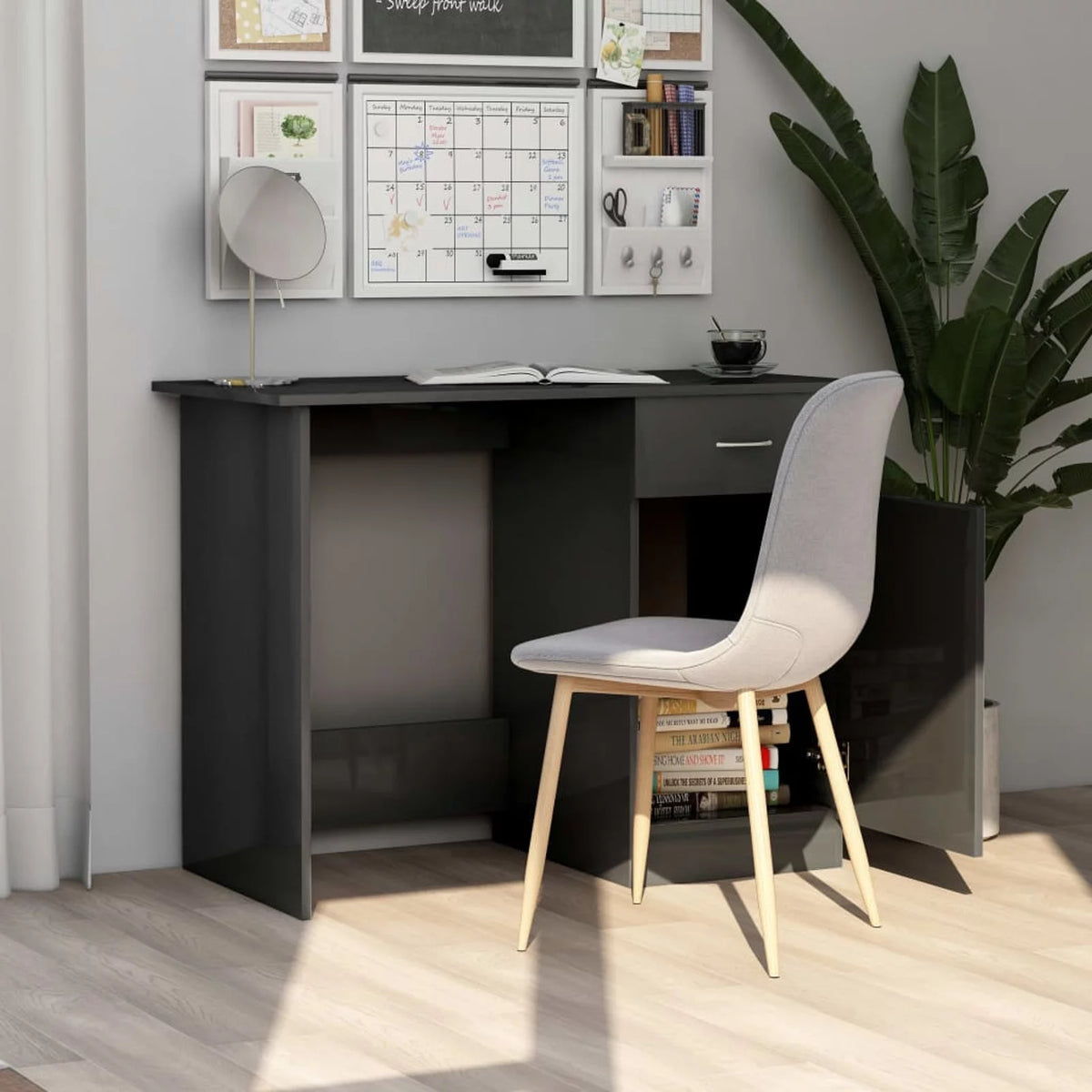 High Gloss Gray Engineered Wood Desk W111