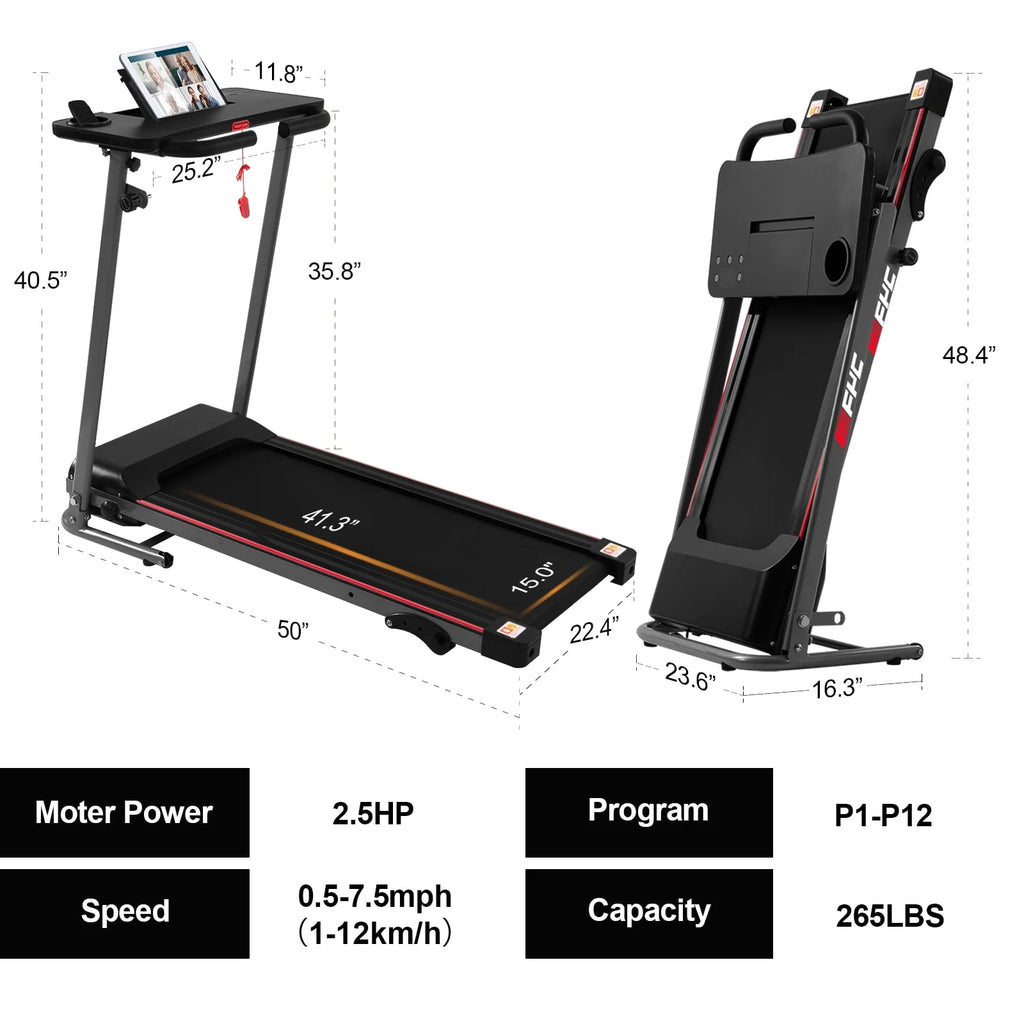Folding Treadmill with Desk 2.5HP Compact Electric Treadmill C91155
