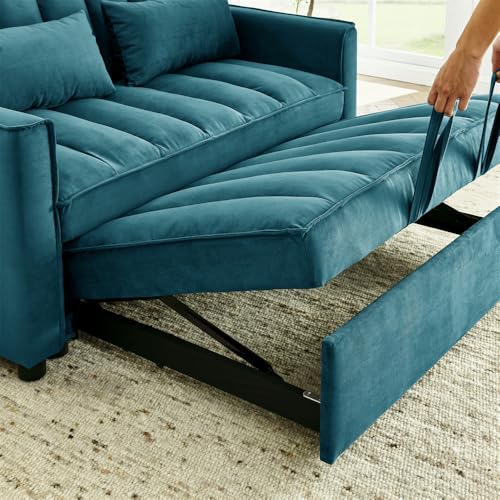 Black Velvet Convertible Sleeper Sofa Bed R38616
