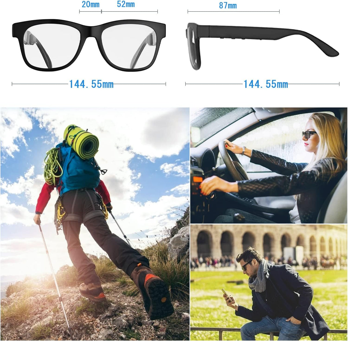Bone Conduction Glasses Open-Ear Headphones Bluetooth Photochromic Sunglasses Anti Blue Ray IP6 Waterproof Audio Glasses B585414
