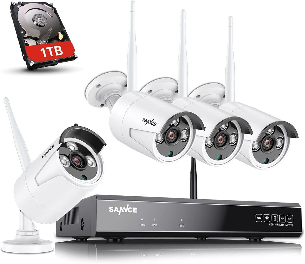 3MP Wireless Security Camera System, 8CH NVR, 4Pcs WiFi Cameras, 1TB Hard Drive L40702