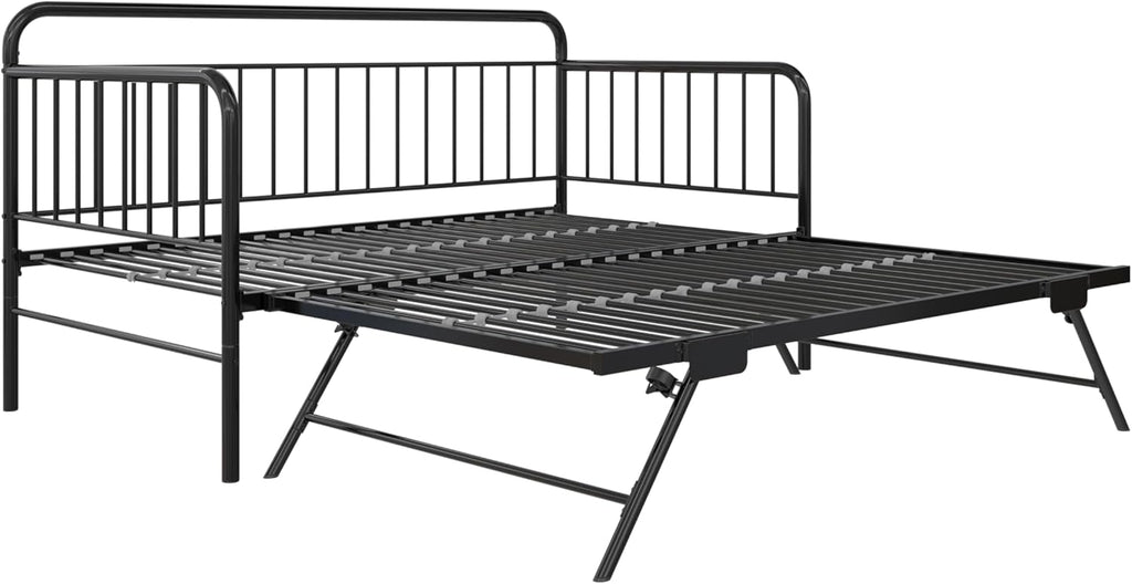 Black Metal Twin Daybed with Pop Up Trundle Bed B2797