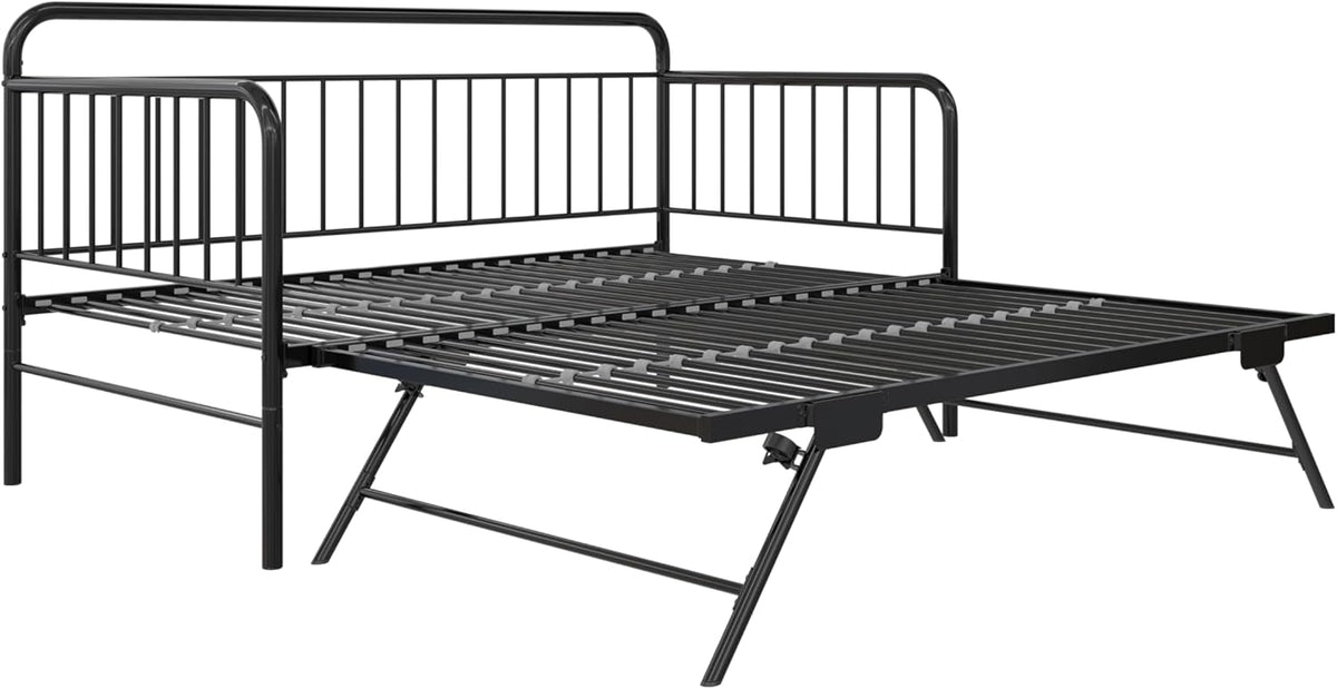 Black Metal Twin Daybed with Pop Up Trundle Bed B2797