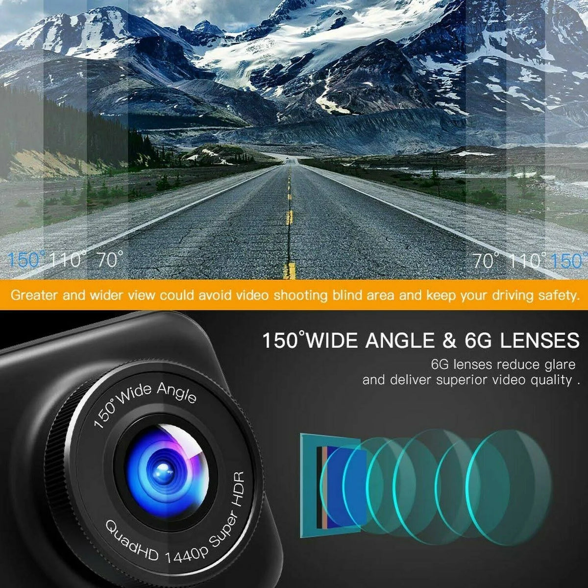 1440p 1080p Dual Dash Cam FHD Front and Rear Camera E309