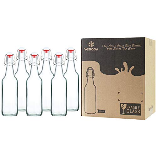 Clear Glass Beer Bottles with Swing Cap 16 oz Case of 6 B938