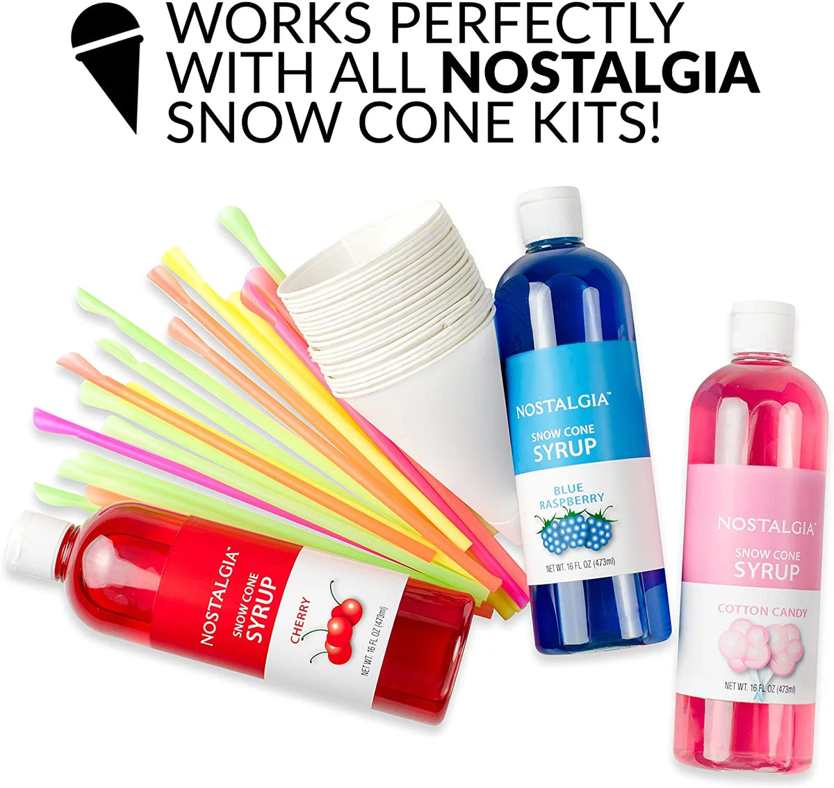 Retro Red Countertop Snow Cone Maker with 2 Reusable Plastic Cups & Ice Scoop A52400