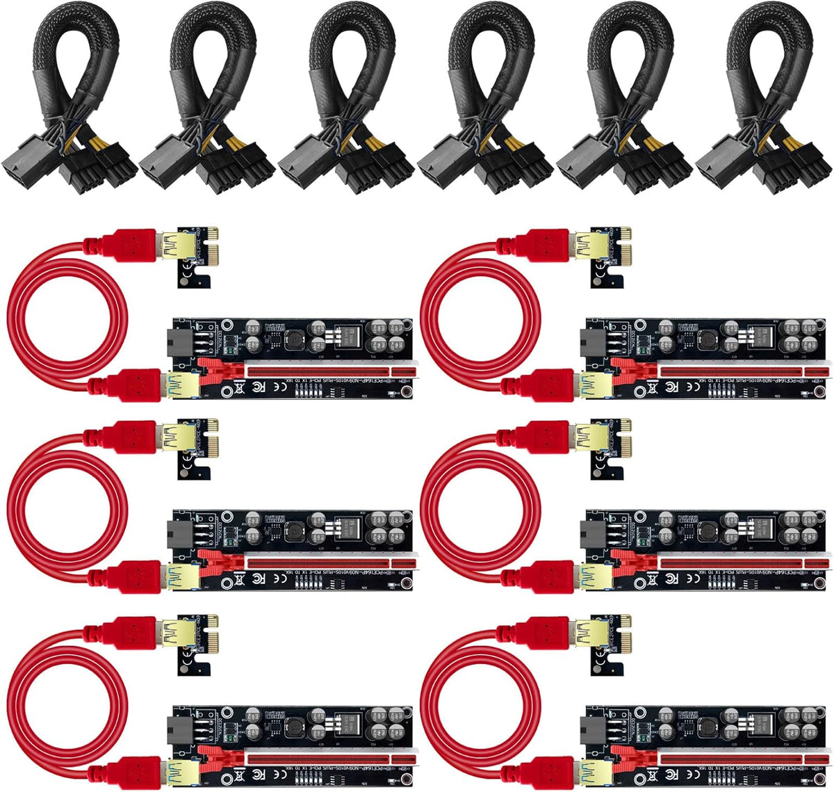 12Pcs PCI-E Riser and 16AWG PCIE Splitter Set C267542
