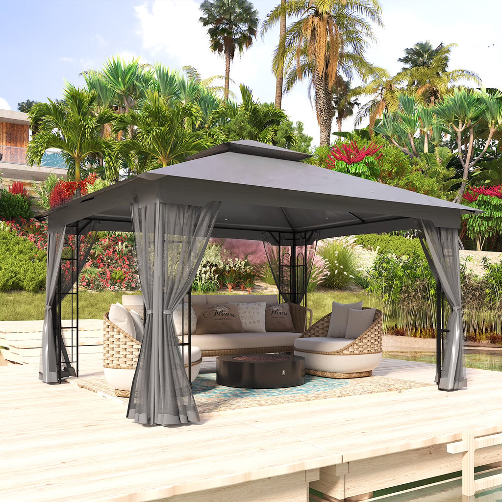 13x11 Patio Gazebo with Mosquito Netting, Two-Tier Canopy Tent B876948