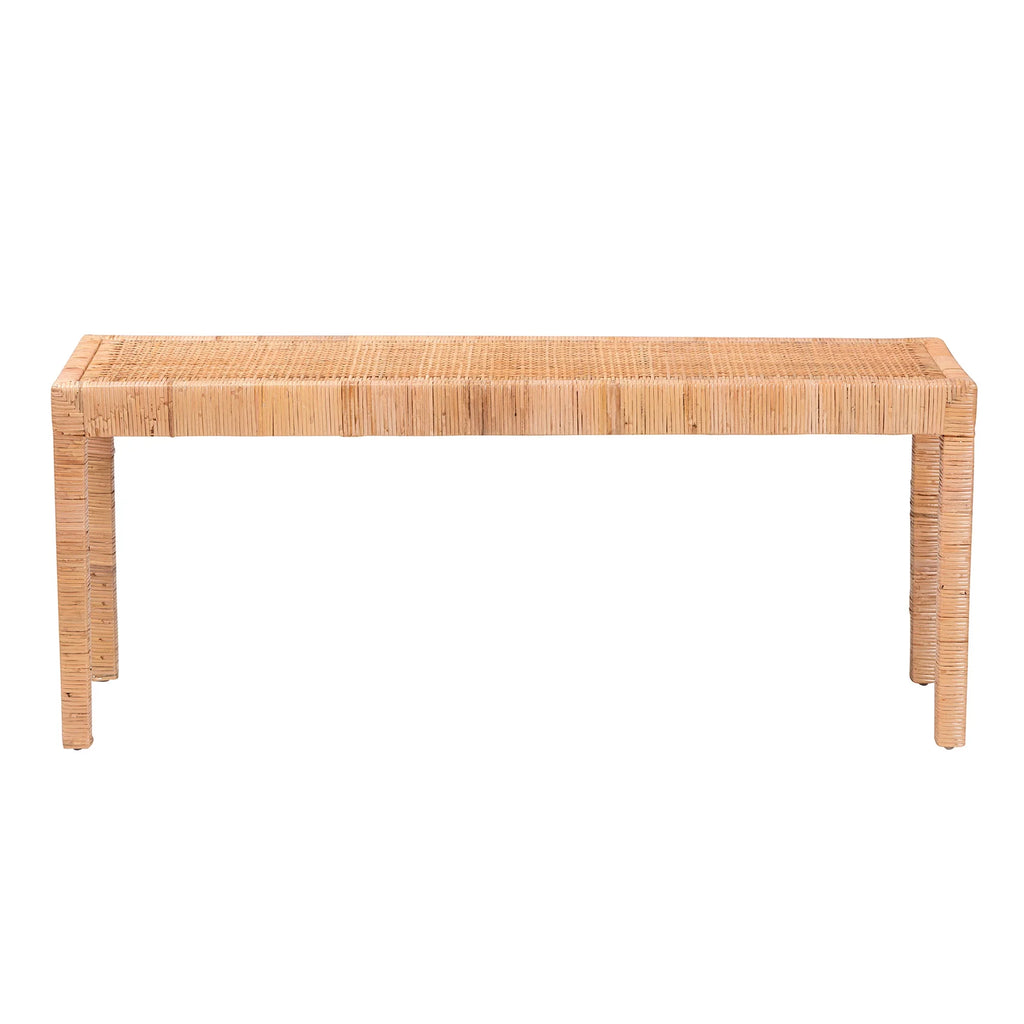 Natural Rattan and Mahogany Wood Accent Bench Z47751