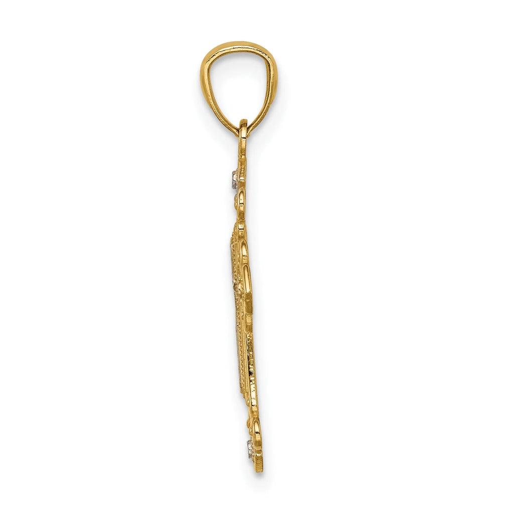 14K Two-Tone Gold Rhodium Plated Diamond Cut Cross Pendant With 14K Yellow Gold Rope Chain 20" C202588