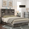 King Size Wood Platform Bed Frame with Bookcase Headboard and 2 Drawers F362