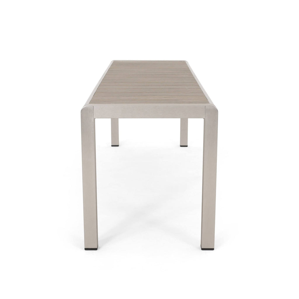 Gray Aluminum Dining Bench with Faux Wood Seat Q991