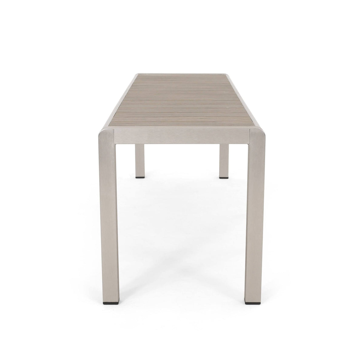 Gray Aluminum Dining Bench with Faux Wood Seat Q991