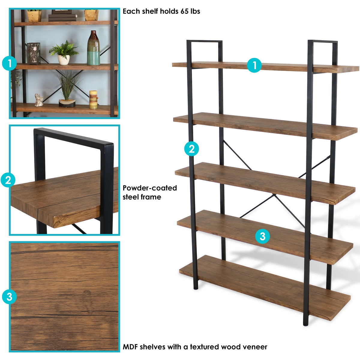 5 Shelf Wood Veneer Bookshelf E698