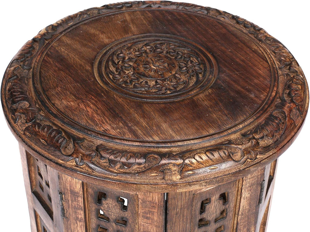 White Antique Solid Wood Octagonal End Table C348