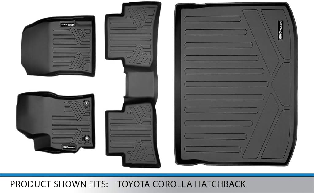 Black Custom Fit Floor Mats 2 Rows and Cargo Liner Trunk Set W673128