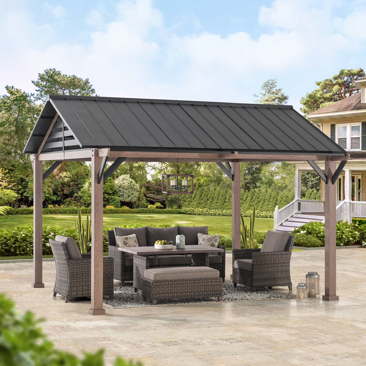 Black Galvanized Steel Hardtop Gazebo 13 x 13 ft. H8500