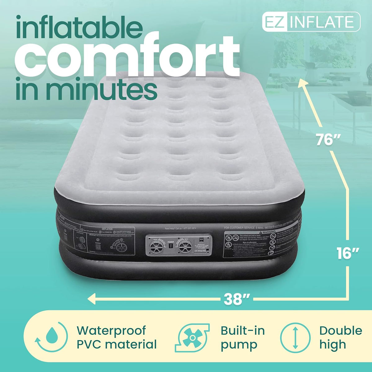 Twin Size Double-High Inflatable Air Mattress with Built in Pump N8800