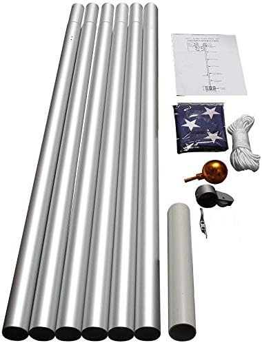 25 FT Heavy Duty Residential Flag Pole Complete Set with Sewn Stars and Stripes 4x6 FT Nylon Flag O2573