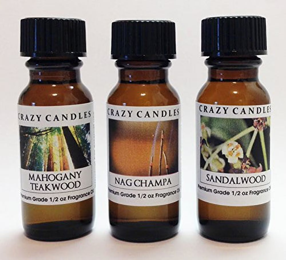 Mahogany Teakwood Nag Champa Sandalwood Scented Fragrance Oils Set of 3 Q145