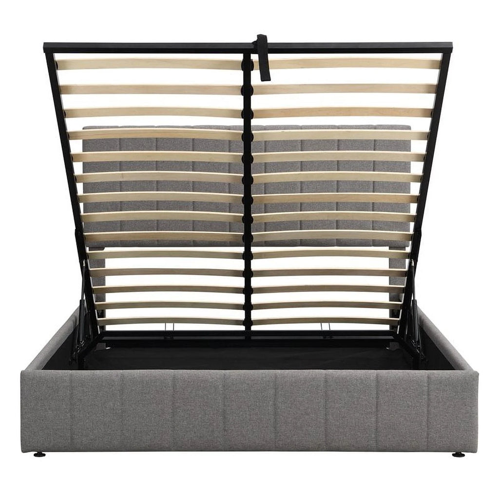 Twin Wood Platform Bed with Fabric Upholstery in Gray T799686
