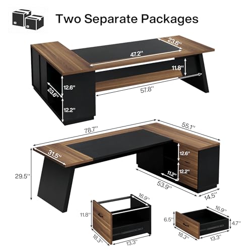 78" L-Shaped Desk with Drawers and File Cabinet A5068