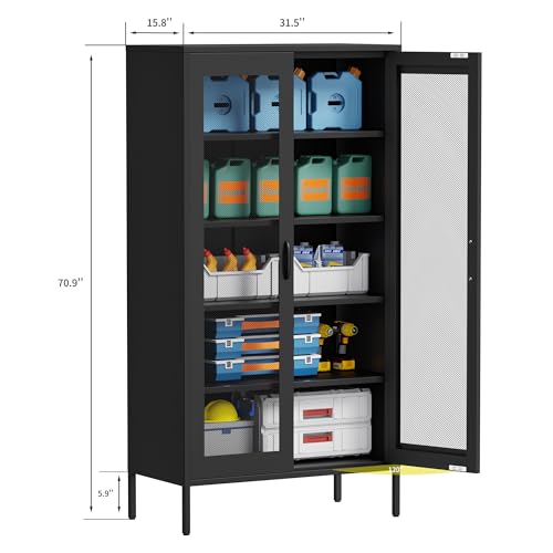 Lockable Metal Garage Storage Cabinet with Wheels F445