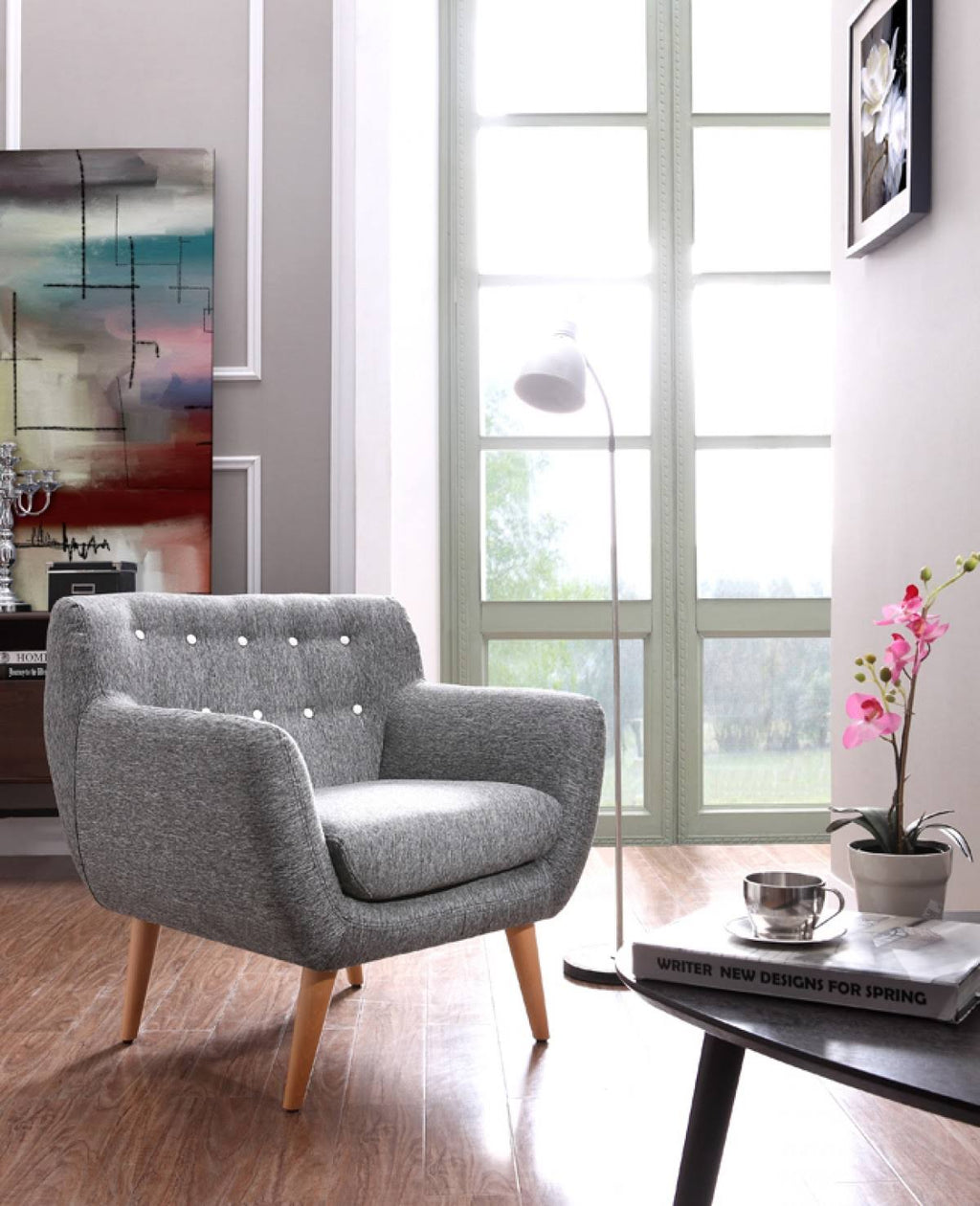 Grey and White Fabric Accent Chair G38784